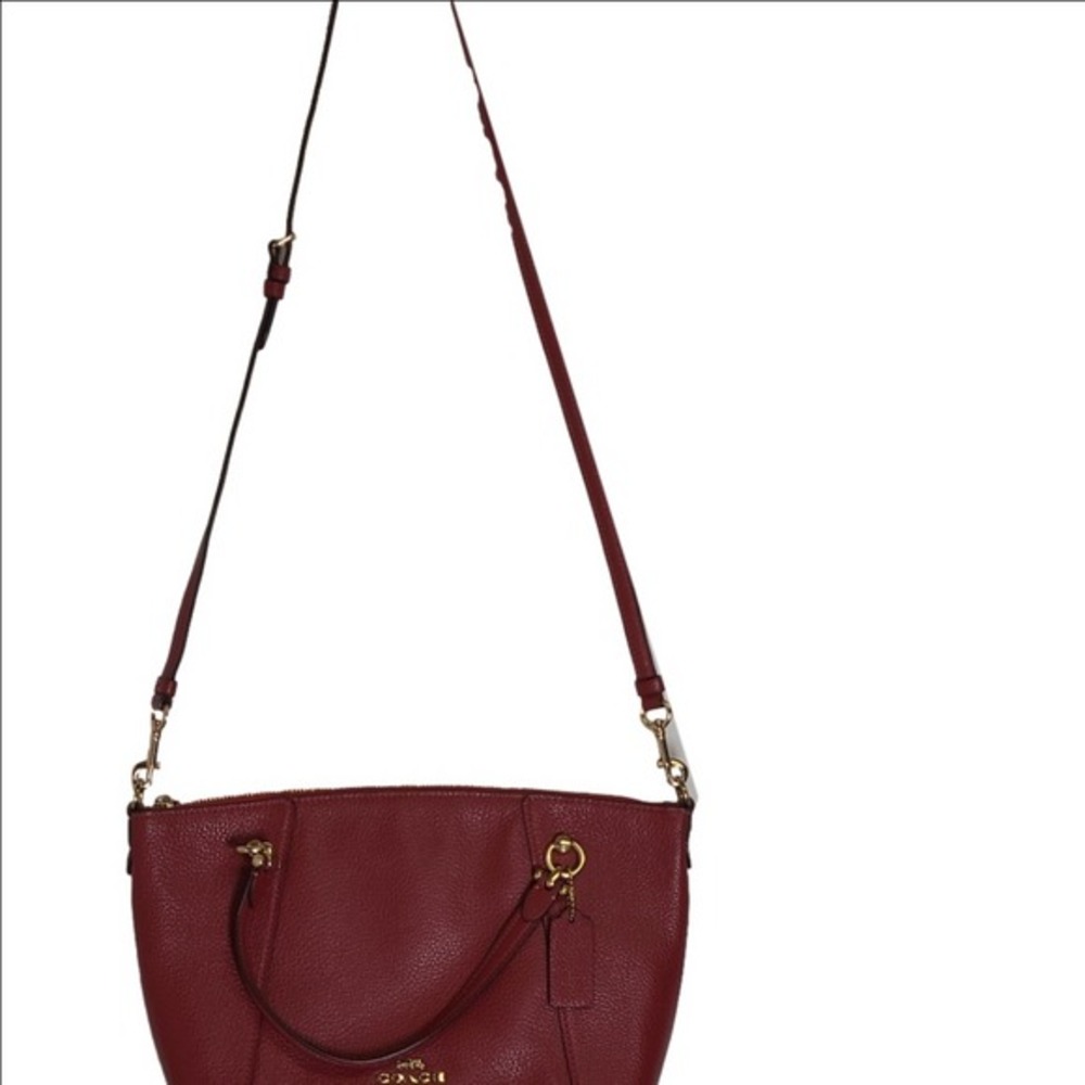 Coach Kacey Pebbled Leather Satchel Handbag Red Gold Hardware Crossbody - Picture 9 of 9